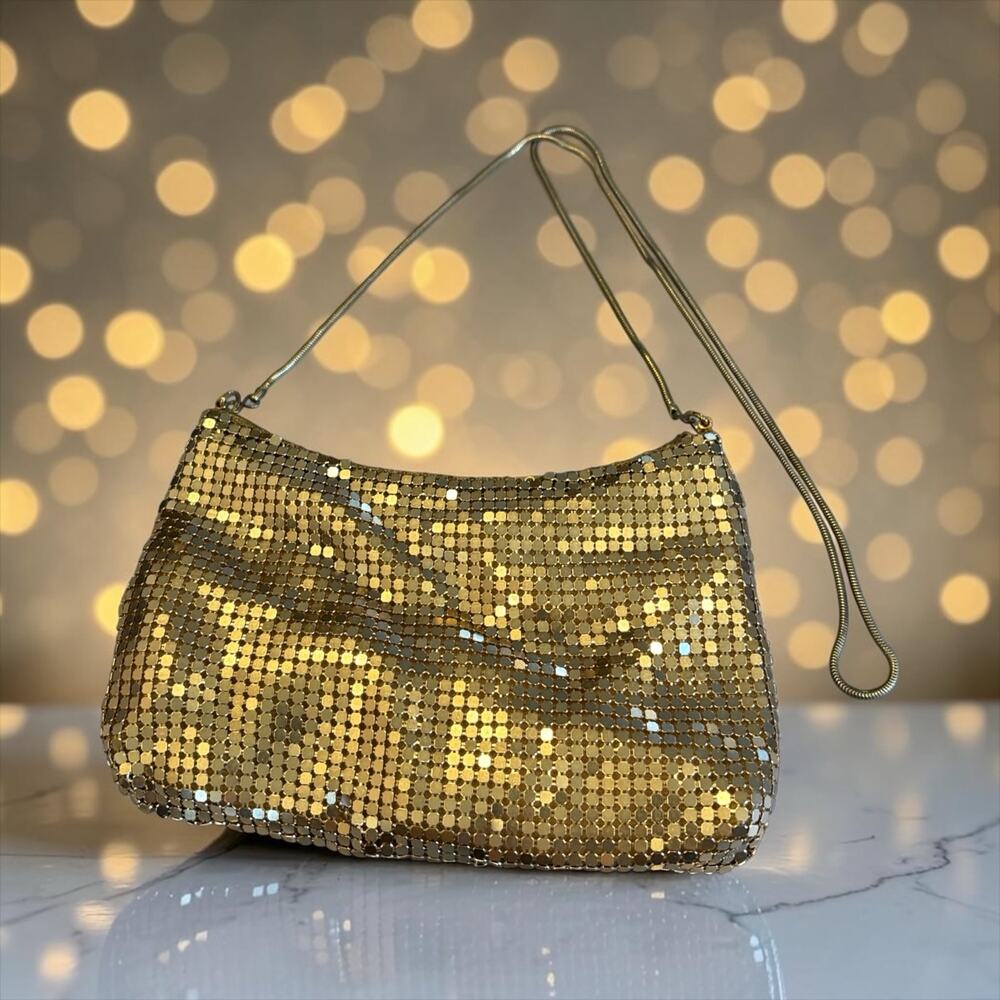 Vintage Y2K Gold Mesh Disco Shoulder Bag Liquid Metal Evening Purse Glam